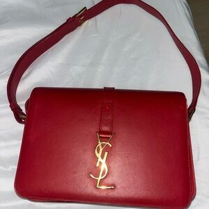 Yves Saint Laurent Red Shoulder Bag with Gold Logo